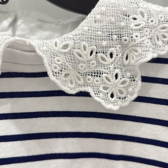 J. Crew French terry sweatshirt with lace trim Nautical Blue White Size Large - Picture 3 of 7